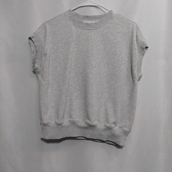 Athleta Womens Sweatshirt SP Gray Sleeveless Crewneck Pullover Ribbed Short - Picture 1 of 6
